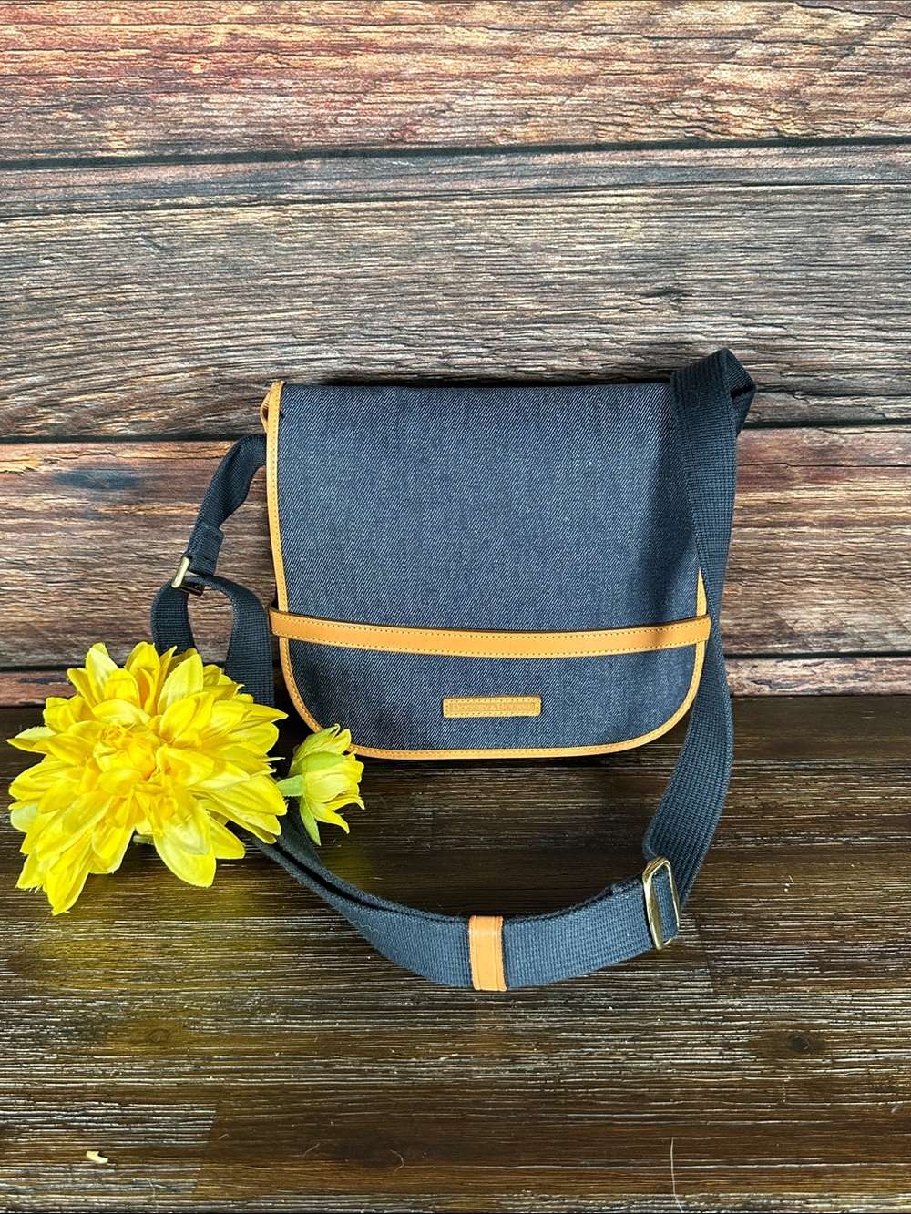 Dooney & Bourke Cabriolet Crossbody Messenger Bag, In blue Jean with tan trim!